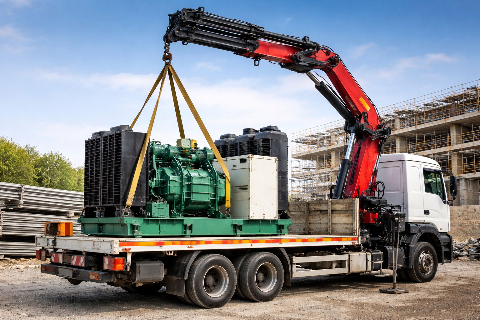 Transporte especializado con grúa para el transporte de un transformador industrial